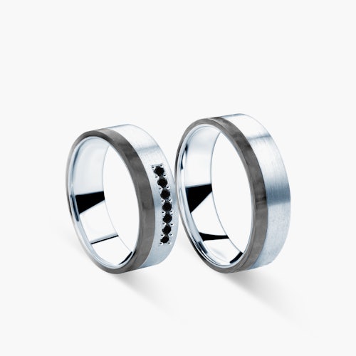 Obrączki ślubne: carbon, srebro, płaskie, 6 mm